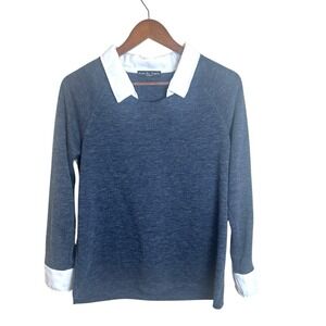 Kim &‎ Cami Medium Gray Knit Sweater Blouse Contrast Cuff Preppy Pullover Size M